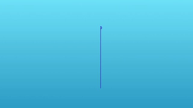 Fishing hook. A blue fisherman's hook on a blue fishing line descends from above and moves to the sides.