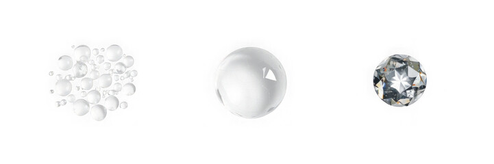 Three stages of crystal formation: from amorphous to structured.