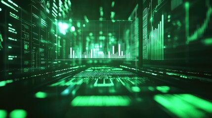 Digital data flowing through futuristic server room infrastructure