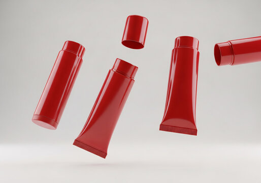 3d render mockup flying empty red packing chapstick or lip balm