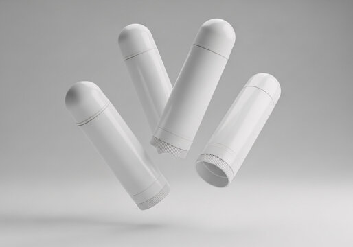 3d render mockup flying empty white packing chapstick or lip balm