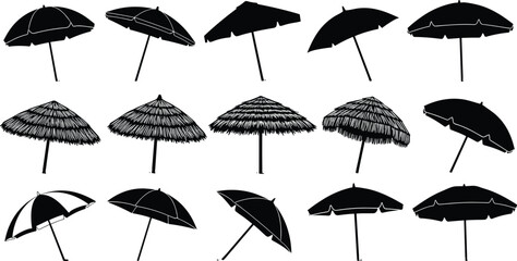 silhouette, beach, umbrella, parasol, summer, shade, tropical, vacation, sunshade, outdoor, coastline, resort, illustration, set, collection, shadow, beachside, design, travel, element © Creative Asif