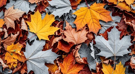 A vibrant display of fallen leaves in autumn, showcasing the beauty of natures transition with colorful foliage