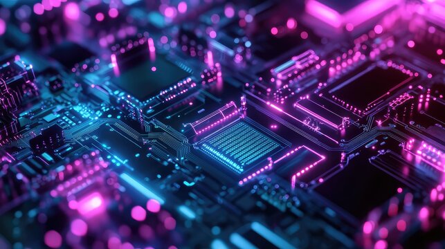 Illuminated circuit board showing data processing and digital technology - Powered by Adobe