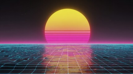 2026 in retro synthwave style with glowing grid and pixelated sun