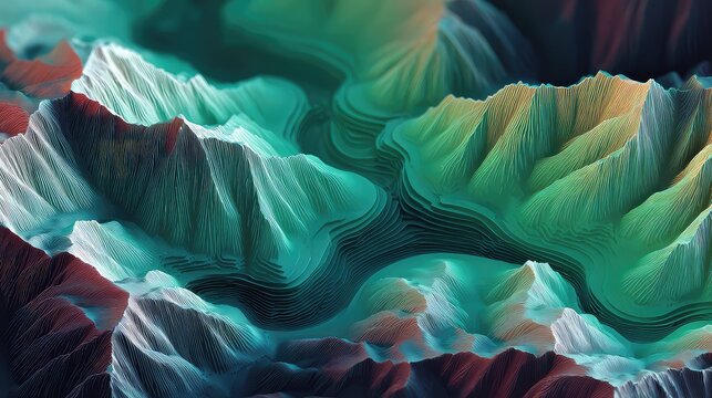 Abstract topographic landscape showing winding green and teal lines - Powered by Adobe