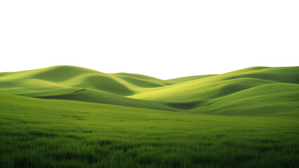 Obraz premium Smooth rolling green hills under a pale sky, minimalist natural landscape with serene atmosphere and soft wave-like shapes.