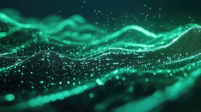 Green digital particle wave forming abstract technology background