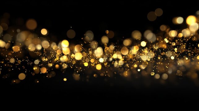 luxury gold bokeh on black background elegant glitter lights abstract dark backdrop with soft silhouette for festive decoration glamorous party invitations event posters web banners and modern design