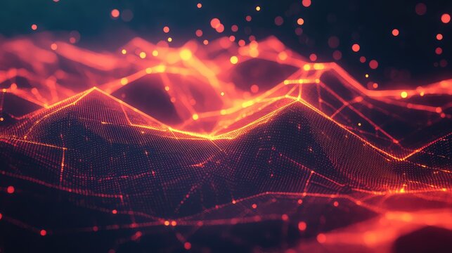 Digital data network connecting futuristic technology landscape