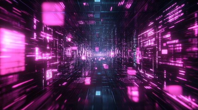 Digital data moving through futuristic network tunnel - Powered by Adobe