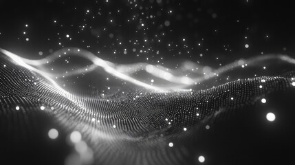 Digital wave particles moving through abstract data stream