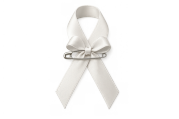 White awareness ribbon with safety pin symbolizing support for various causes, health conditions, or commemorative events
