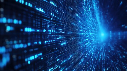 Digital data stream flowing through a futuristic network tunnel