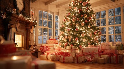 magical christmas morning with gifts under the tree