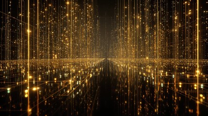 Golden digital data flowing abstract network technology