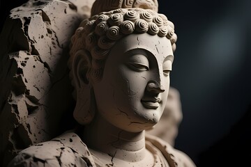 Macro Clay Model Ancient Statue Cinematic Volumetric Light.