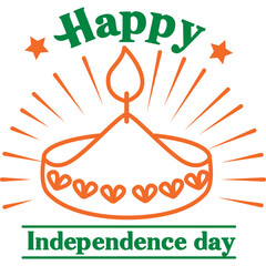 Happy Independence Day India Celebration With Diya Lantern And Stars In Orange Green Colors On White Background