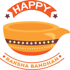 Happy Raksha Bandhan Celebration Bowl with Festive Ribbon and Stars Orange and Brown Colors Transparent Background