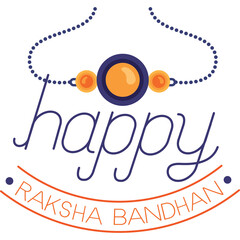 Happy Raksha Bandhan celebration graphic design with blue and orange colors on a white background a symbolic representation of sibling bond and festive occasion