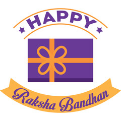 Happy Raksha Bandhan celebration graphic with purple gift box and orange ribbon on transparent background