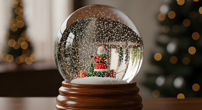 Festive snow globe with Santa Claus figurine and snow effect, perfect for holiday and Christmas decorations