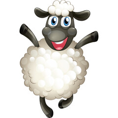 Happy Cartoon Sheep With White Wool And Black Face Jumping With Joy Against A Transparent Background