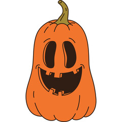 Happy Carved Orange Pumpkin With Scary Face And Stem On Transparent Background