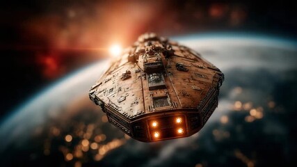 Futuristic spaceship gracefully soaring above Earth, a dynamic scene evoking adventure and exploration, perfect for sci-fi enthusiasts