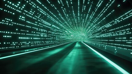 Digital data flowing inside futuristic technology tunnel