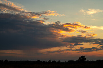 Scenic view dramatic beautiful sunset sky. Sky at sunrise or sunset in summer