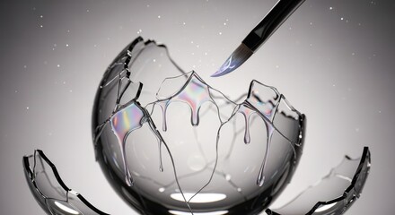 Sharp knife impacting shattering delicate glass orb dramatic high-speed photography