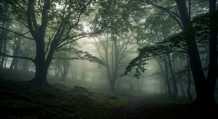 Obraz premium misty morning in the forest