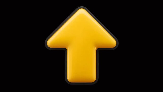A bright, thick yellow arrow pointing to the up, outlined in black and set against a solid black background.
