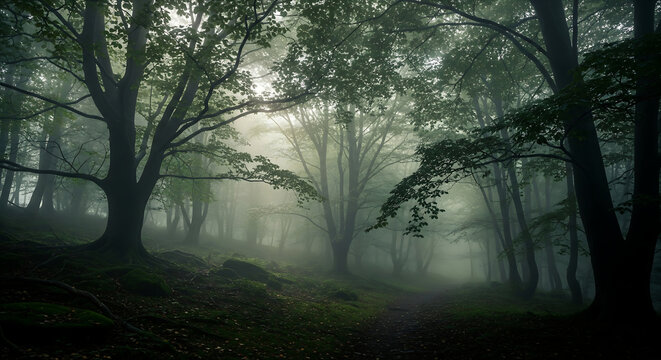 misty morning in the forest - Powered by Adobe