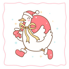 Draw vector cute santa goose for merry christmas Cozy winter Doodle cartoon style © anchalee