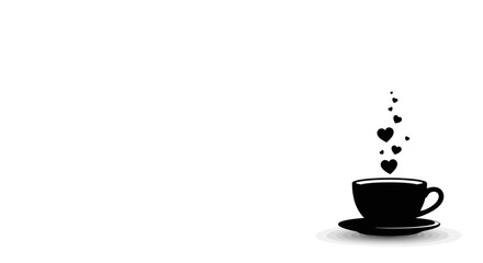 Minimalist black and white graphic of a coffee cup with heart-shaped steam rising, symbolizing love for coffee.