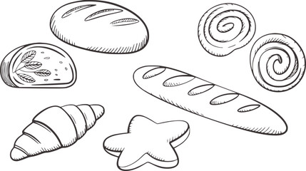 Baked goods assortment sketch bread croissant