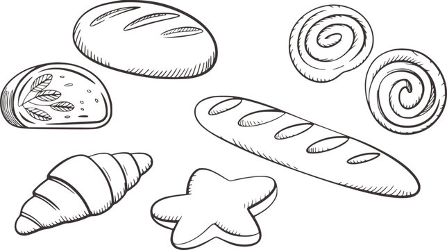 Baked goods assortment sketch bread croissant