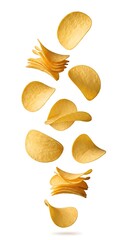 Naklejka premium Potato chips falling in a cascade