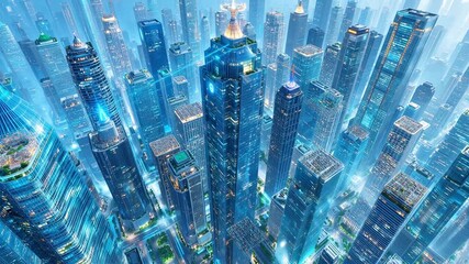 Futuristic cityscape with illuminated skyscrapers