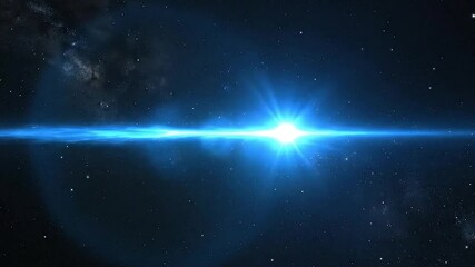 Bright blue starburst exploding in deep space with lens flare - Powered by Adobe