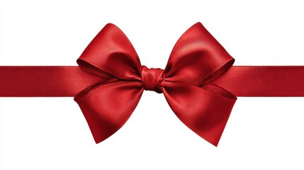 a large red ribbon bow in the centre of a long straight piece of ribbon to be used as a birthday or christmas banner border isolated against a transparent background