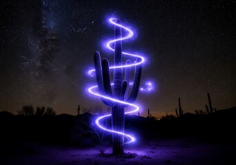 Magical Enchantment of Cactus, Starry Night, and Light Painting Magic
