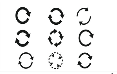 Collection of black circular arrow icons representing recycling and repetition
