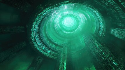 Abstract glowing green futuristic data tunnel