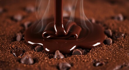 Decadent delight of poured dark chocolate with alluring wisps of vapor
