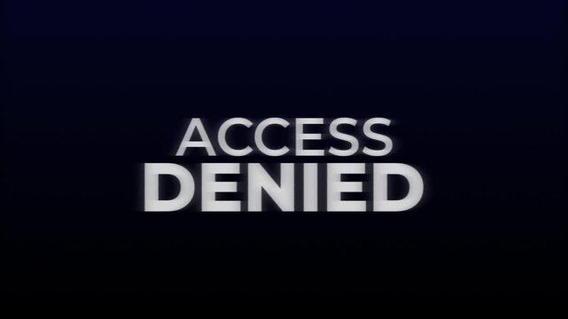 Access denied text in glitching font on dark background. Suitable for cybersecurity, digital security concepts, technology presentations, or design projects.