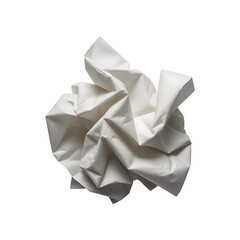 A crumpled white piece of paper with many folds and creases isolated on transparent background