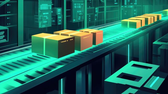 Automated logistics system processing parcels on conveyor belt